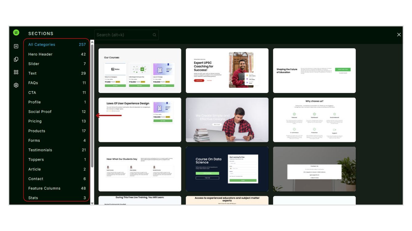 Adding Sections to the Website Page