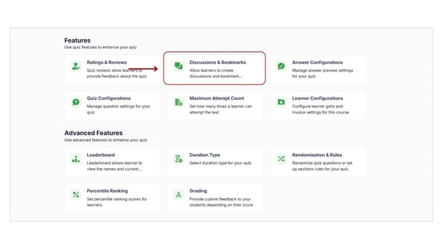 Enable discussion and bookmark features to the Mock test step 2