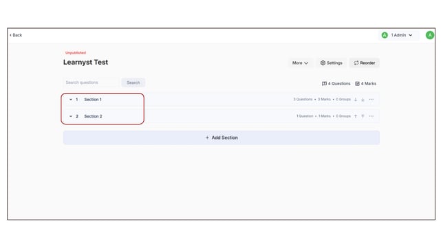 Reorder the questions in your mock test step 2