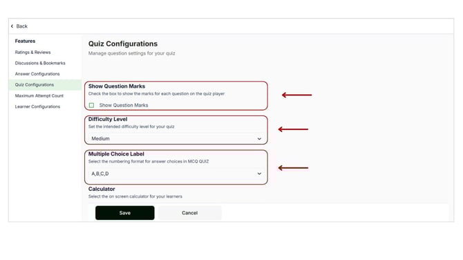 Set up the quiz configurations for mock test step 3
