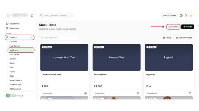 Reorder mock tests step 1