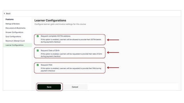 Set Up Learner Invoicing and GSTIN (Learner configurations) for Mock test step 3