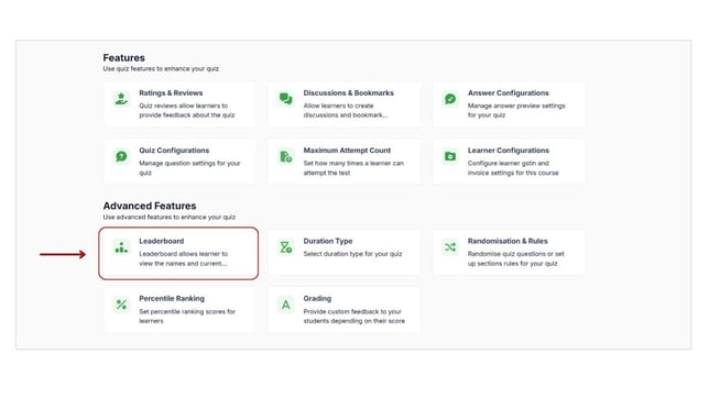 Enable the Leaderboard feature for mock test step 2