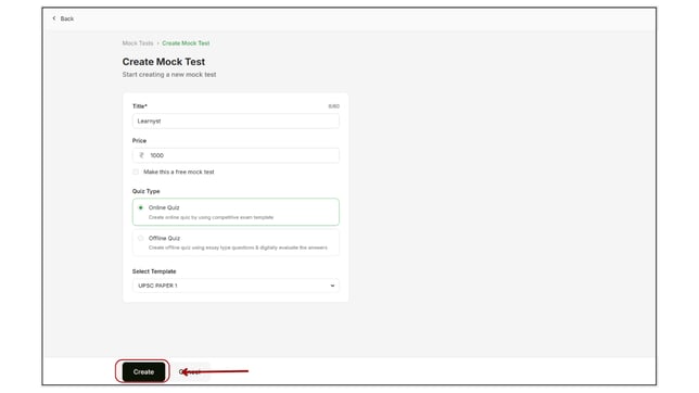 Create an online quiz in the mock test step 6