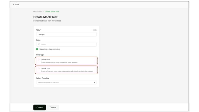 Online quiz vs. Offline quiz in the mock test 