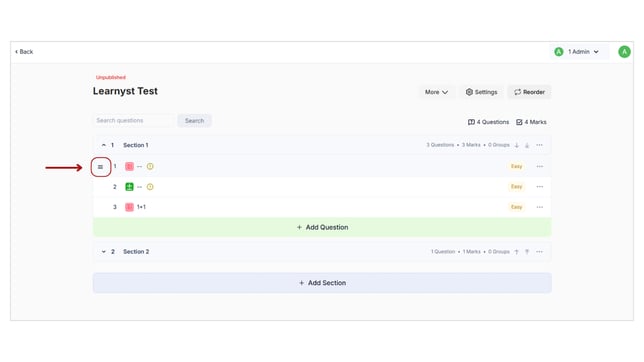 Reorder the questions in your mock test step 3