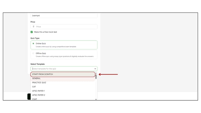 Create an offline quiz in the mock test step 5