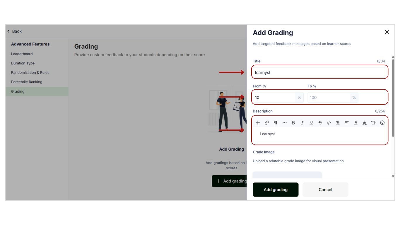 Set up the grades for your students based on their mock test scores