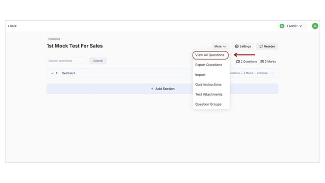 View and print the mock test's questions step 2