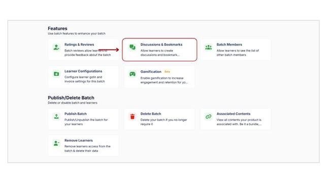 Enable discussion and bookmark features to the batch step 2