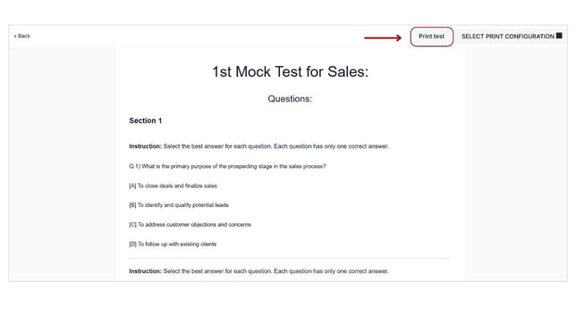 View and print the mock test's questions step 3