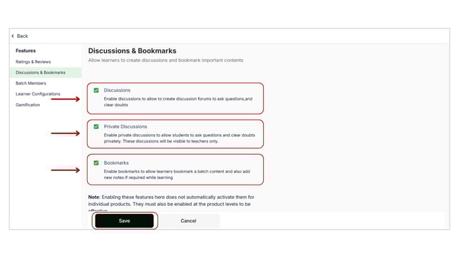 Enable discussion and bookmark features to the batch step 3