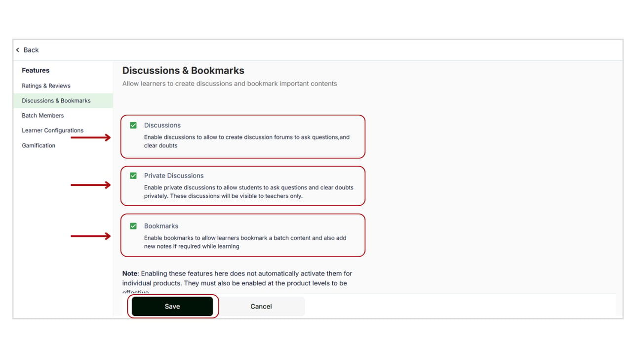 Enable discussion and bookmark features to the batch