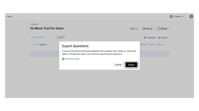 Export Mock test's questions and answers step 3