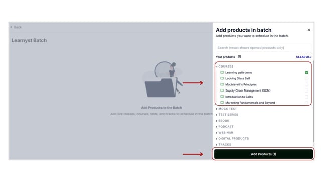 Add products and tracks to the Batch step 3