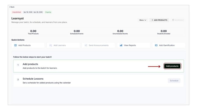 Add products and tracks to the Batch step 1