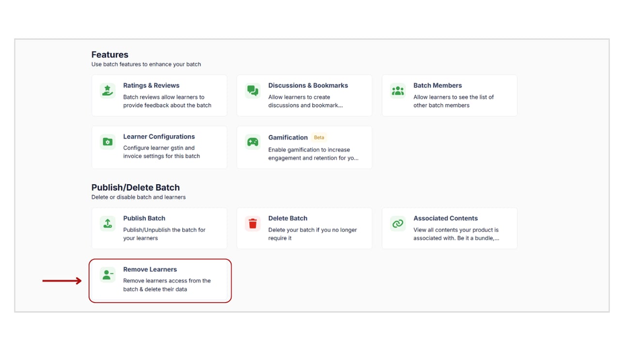 Remove learners from the batch
