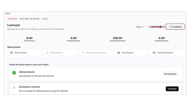 Schedule product inside the Batch step 1