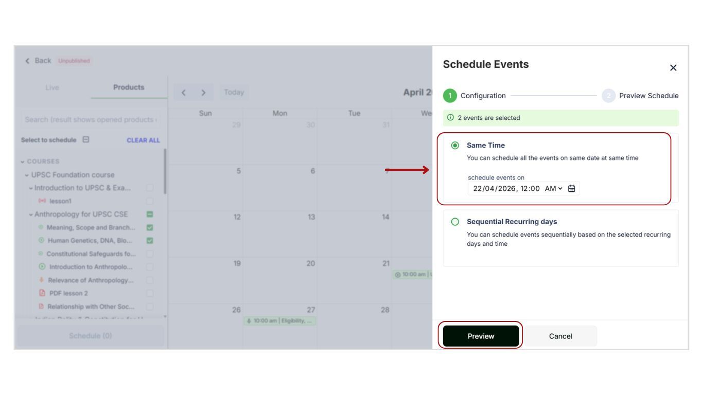 Schedule product inside the Batch