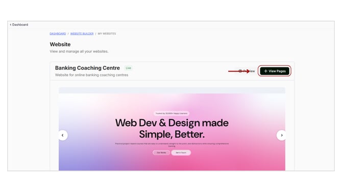 Adding Sections to the Website Page step 2