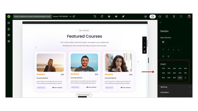 Adding Sections to the Website Page step 7