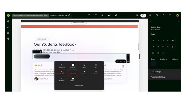 Add a Video into the Website Page step 1