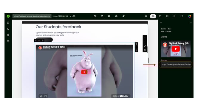 Add a Video into the Website Page step 2