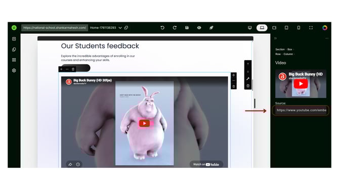 Embed a YouTube Video Block into the Website step 2