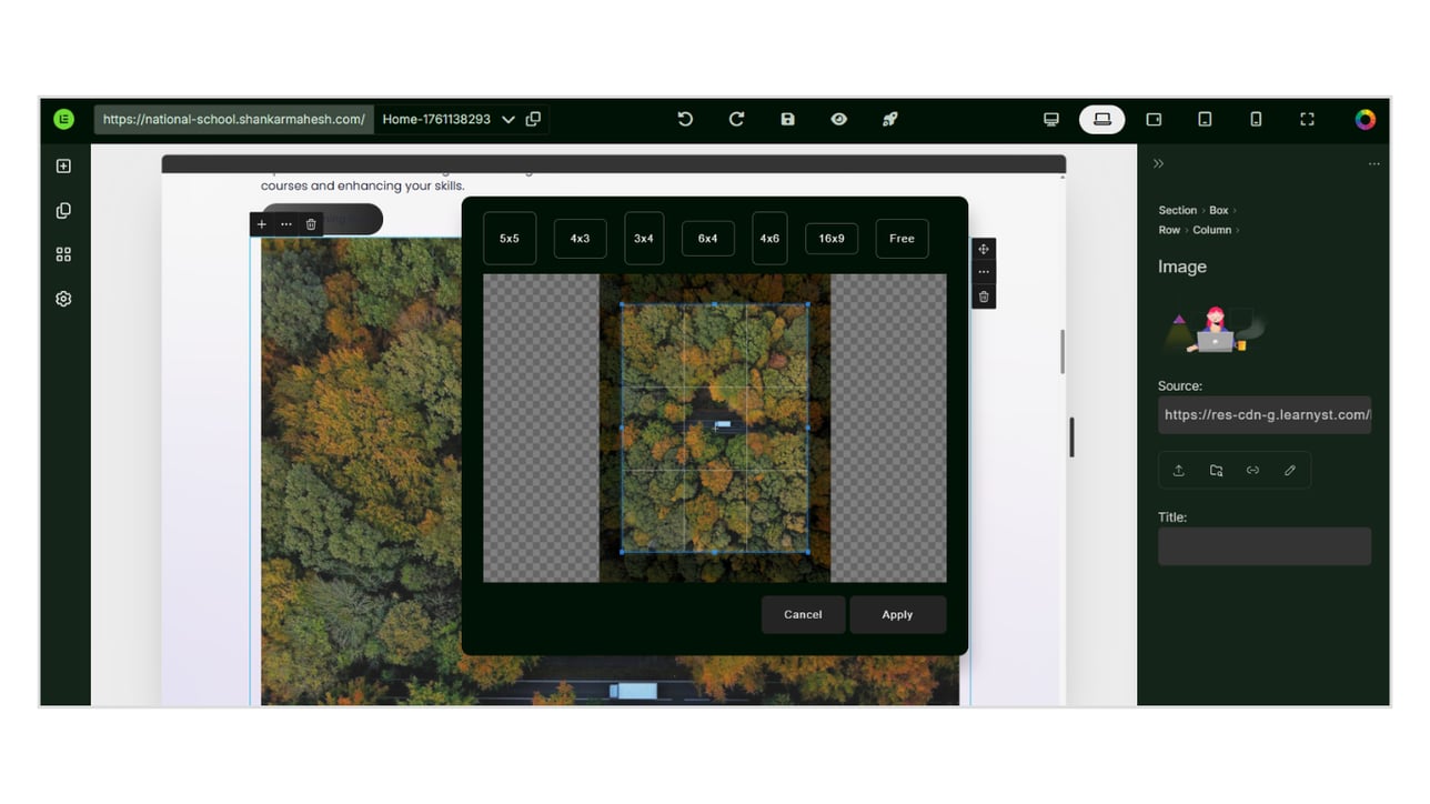 Adding an Image and modifying the Image Settings in Website