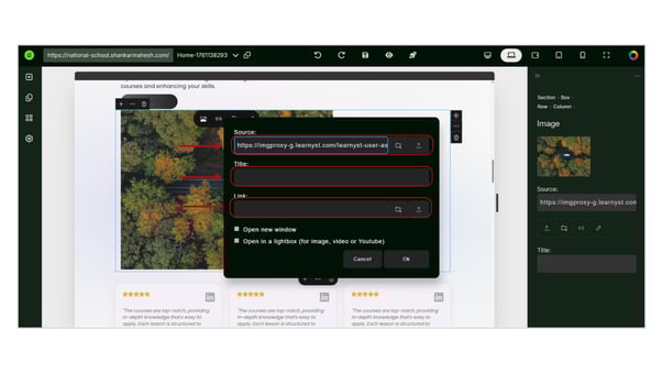 Adding an Image and modifying the Image Settings in Website step 6