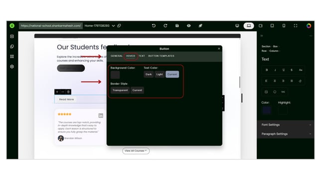Adding a Button to the Website page step 7