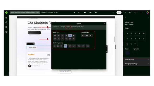 Adding a Button to the Website page step 8
