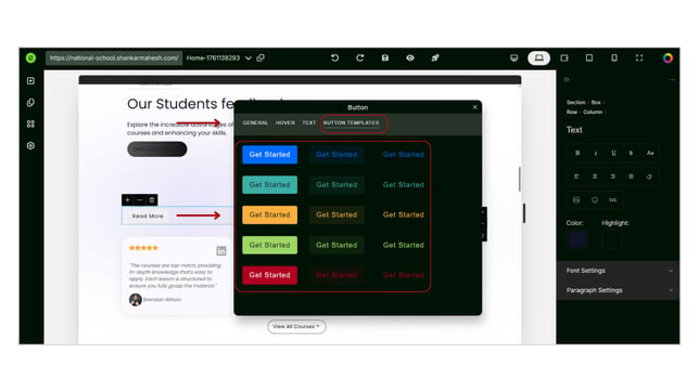 Adding a Button to the Website page step 9