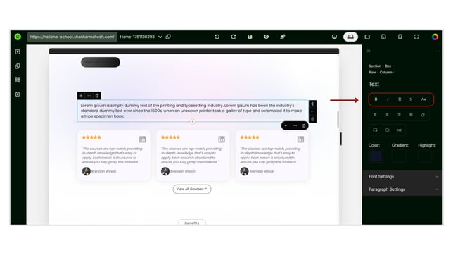 Add Text and Modify the Text Settings in Website step 2