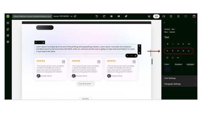 Add Text and Modify the Text Settings in Website step 3