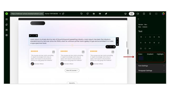 Add Text and Modify the Text Settings in Website step 4