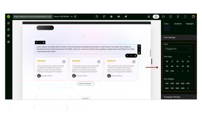 Add Text and Modify the Text Settings in Website step 5