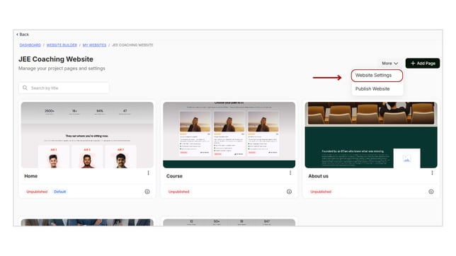 Modifying the Website Settings step 1