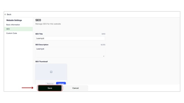 Modifying the Website Settings step 3