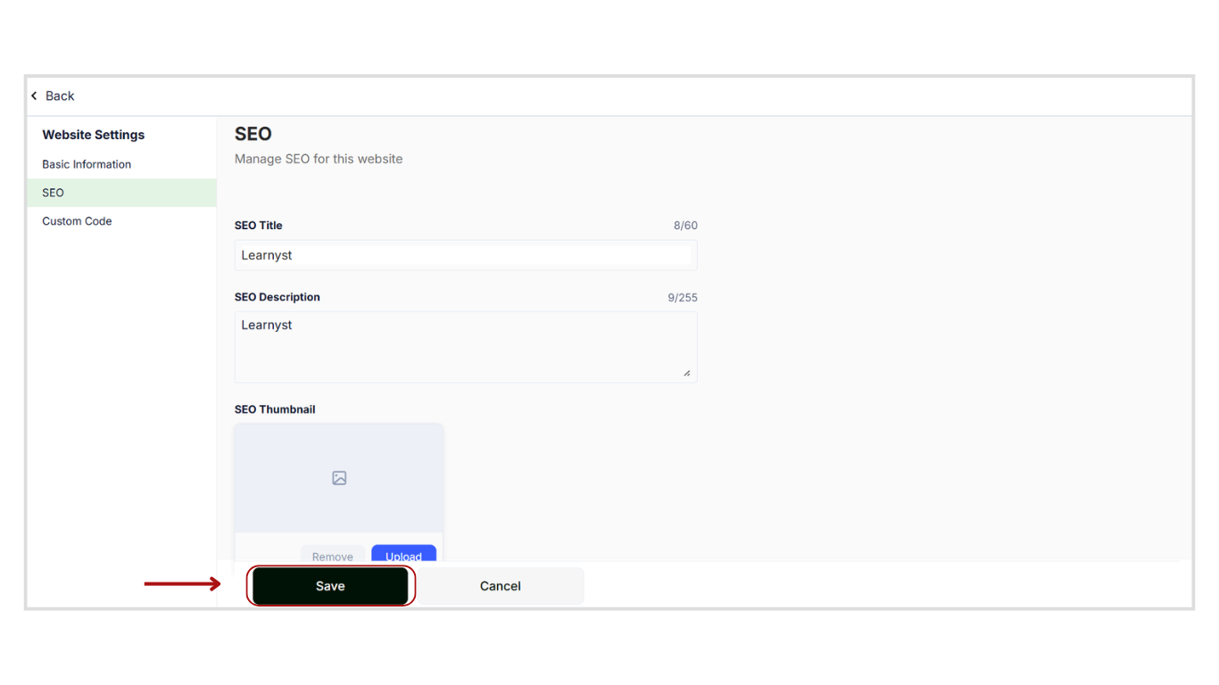 Modifying the Website Settings