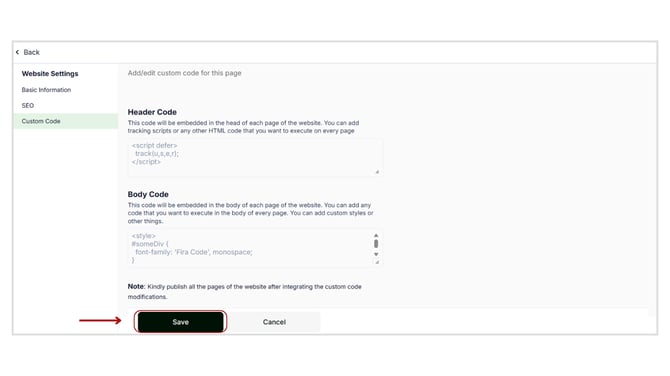 Modifying the Website Settings step 4