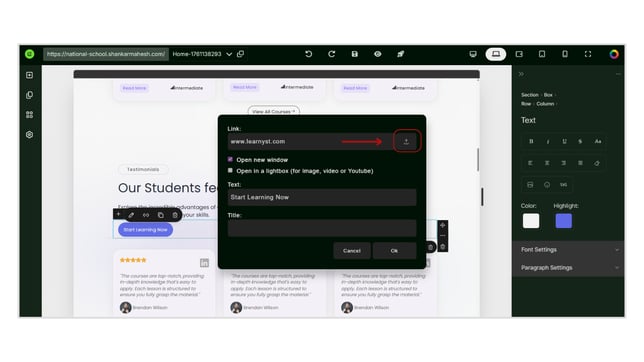Adding a Link to a Button in Website step 2