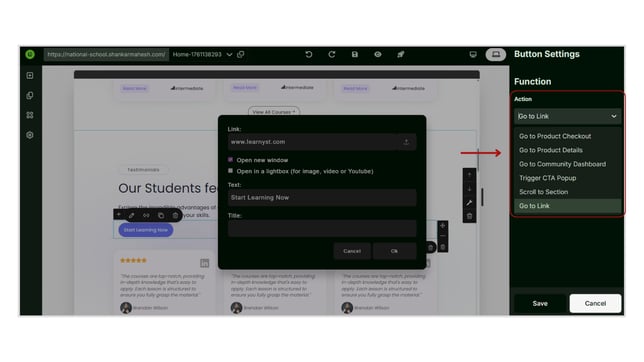Adding a Link to a Button in Website step 3