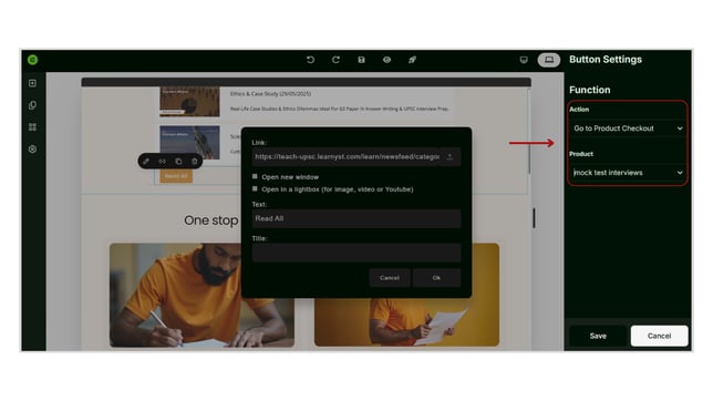 Adding a Link to a Button in Website step 4