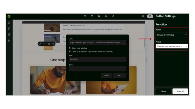 Adding a Link to a Button in Website step 6