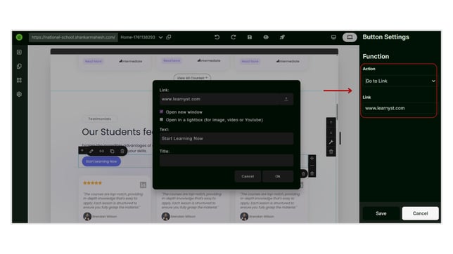 Adding a Link to a Button in Website step 8