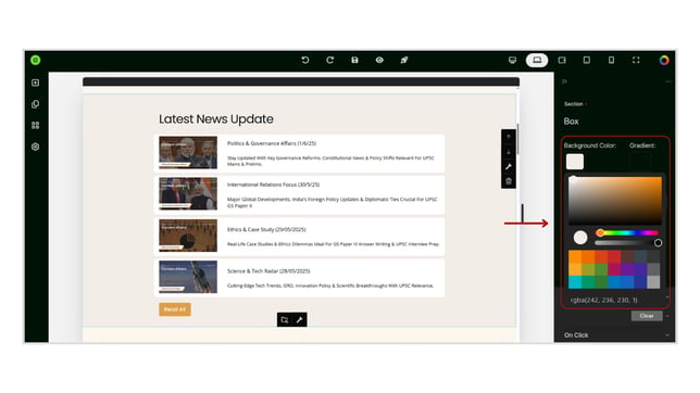 Box Settings in Website Builder step 2
