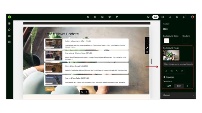 Box Settings in Website Builder step 3