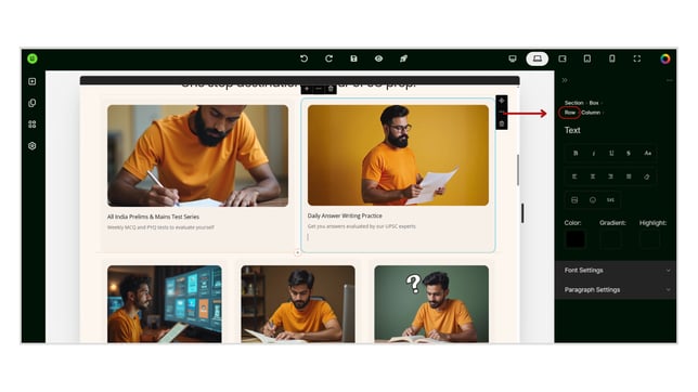 Exploring the various Containers of Website Builder step 1