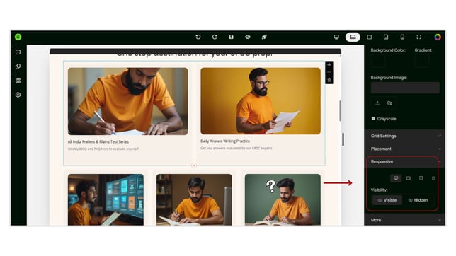 Exploring the various Containers of Website Builder step 5